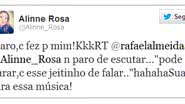 Imagem Separados, Alinne Rosa e Rafael Almeida trocam mensagens no Twitter
