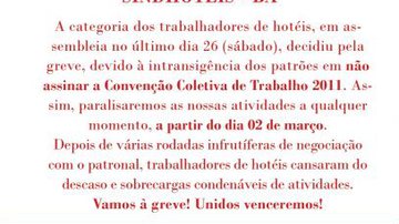 Imagem Funcionários dos hotéis de Salvador decretam greve