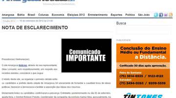 Imagem Amargosa: blogueiro diz que foi ameaçado por aliados de candidata a prefeita