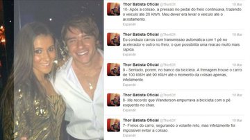 Imagem Thor Batista explica acidente pelo Twitter, mas perícia aponta mentira 