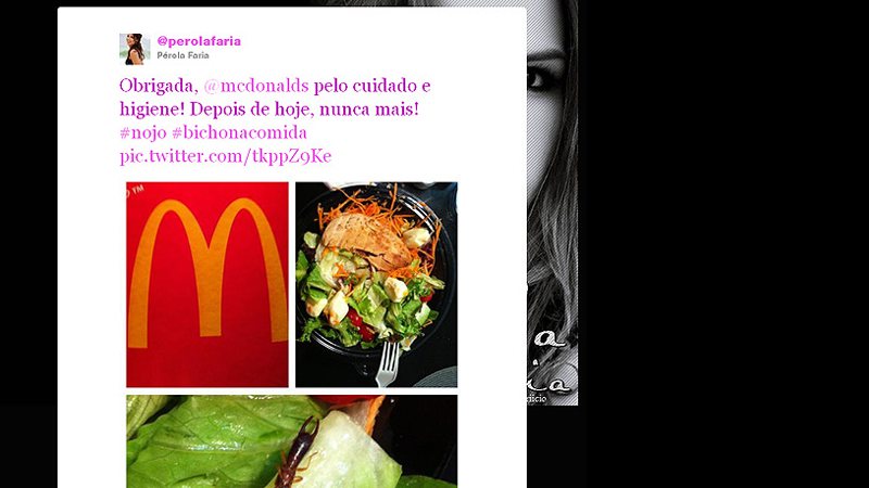 Imagem Atriz encontra bicho em lanche da McDonald&#039;s