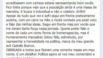 Imagem Derrotada, Aline Castelo Branco reclama que não teve apoio do PMDB