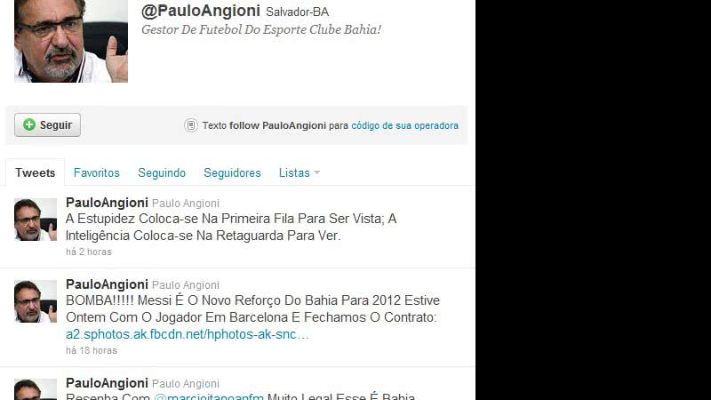 Imagem Paulo Angioni tem perfil falso criado no Twitter