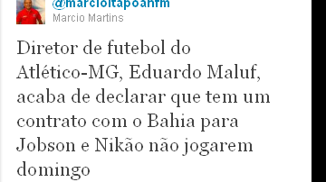 Imagem Jóbson fora do jogo contra o Atlético (MG)