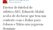 Imagem Jóbson fora do jogo contra o Atlético (MG)