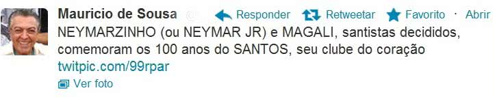 Imagem Maurício de Sousa divulga desenho de Neymar