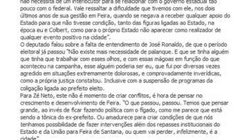 Imagem Zé Neto manda recado para prefeito eleito de Feira de Santana