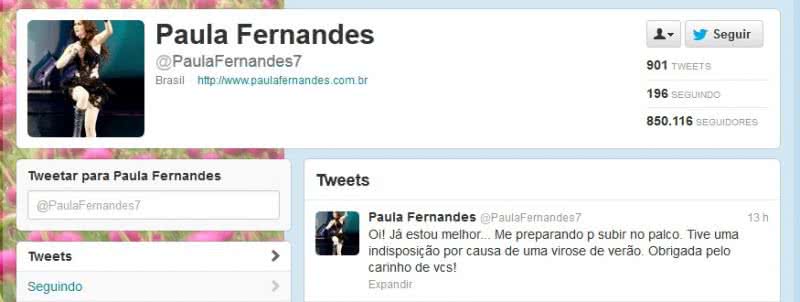 Imagem Paula Fernandes passa mal antes do Summer Time