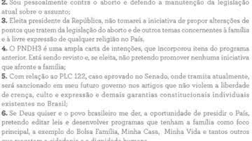 Imagem Carta de Dilma Rousseff 