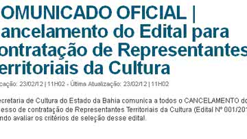 Imagem Secult anula edital “viciado”