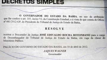 Imagem Jaques Wagner nomeia novo desembargador