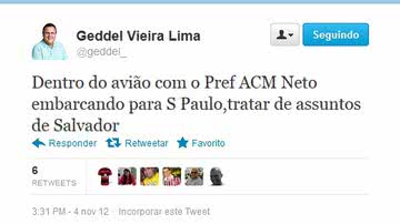 Imagem Geddel viaja com Neto e "conta" deve ser "cobrada" em 2014