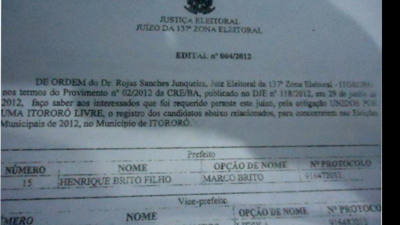 Imagem Candidato do PMDB pede registro de candidatura em nome de pai falecido