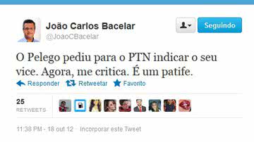 Imagem João Carlos Bacelar chama Pelegrino de "patife"