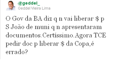 Imagem Geddel ataca novamente no Twitter
