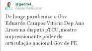 Imagem Geddel parabeniza Eduardo Campos