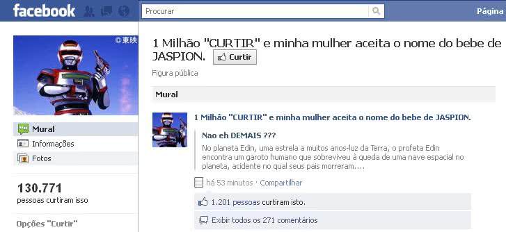 Imagem Usuário do Facebook quer batizar filho de Jaspion