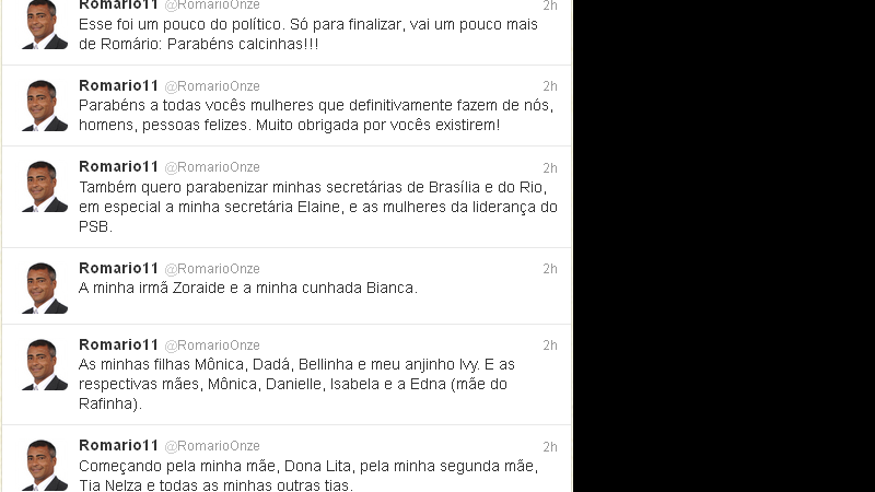Imagem Romário faz homenagem peculiar às mulheres