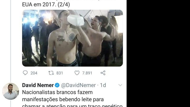 Imagem Políticos acusam Bolsonaro de propagar símbolo nazista de supremacia branca ao beber copo de leite; presidente nega
