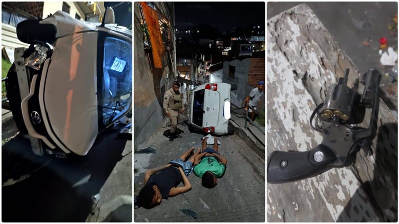 Imagem VÍDEO: Grupo que fugia da polícia em carro roubado entra em rua sem saída e capota