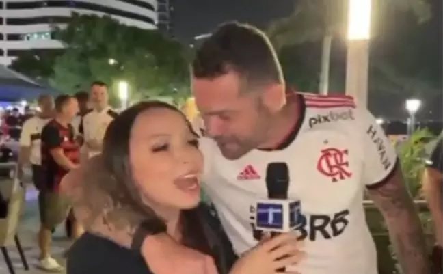 Imagem Torcedor do Flamengo assedia repórter do Equador durante matéria ao vivo; veja vídeo