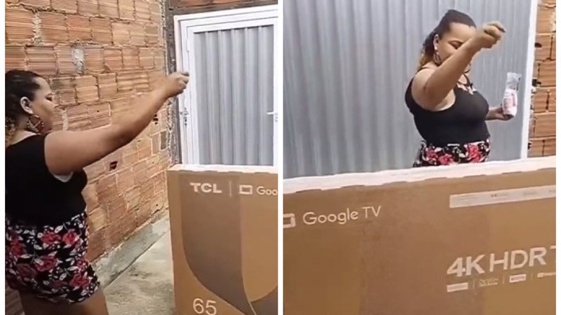 VÍDEO: Mulher é criticada por comprar TV de 65 polegadas e deixar parede  sem reboco