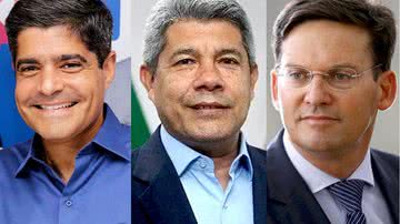 CM Neto (União Brasil), Jerônimo Rodrigues (PT) e João Roma (PL) | Créditos: Gilberto Jr./Divulgação, Mateus Pereira/Governo da Bahia e Marcelo Camargo/Agência Brasil