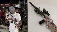 A arma que o influenciador segura na foto se trata da imitação de um fuzil M416