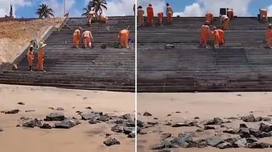 O entulho está sendo descartado na praia sem a devida responsabilidade - Divulgação