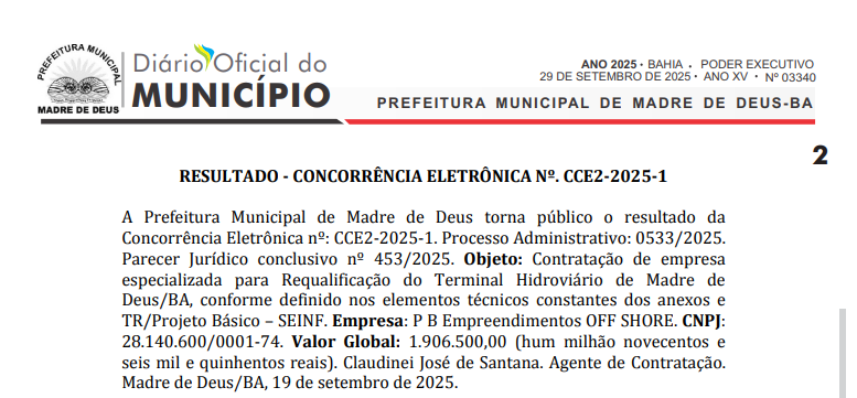 Resultado da licitação
