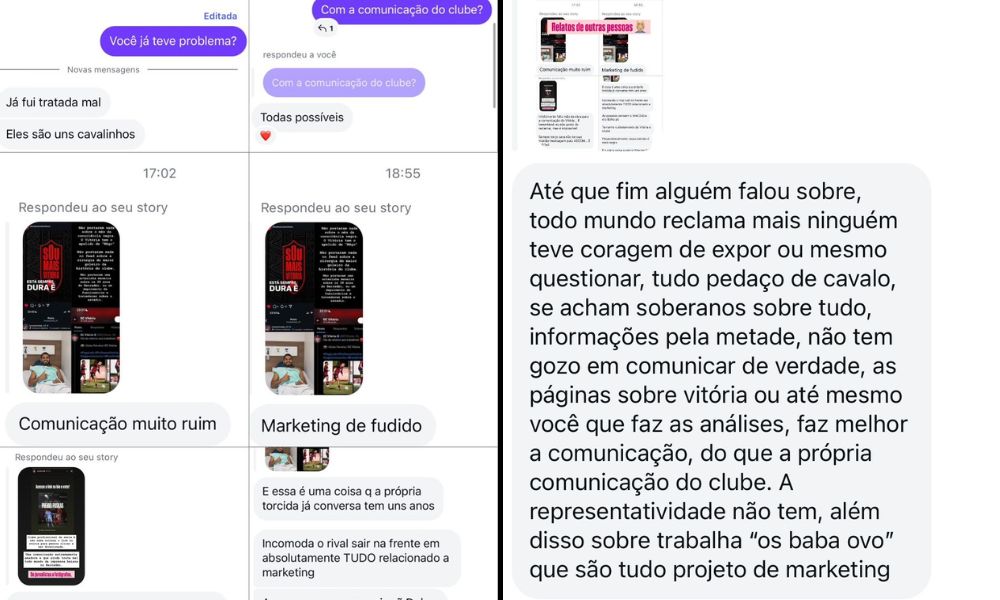 Prints de critica à comunicação do Vitória