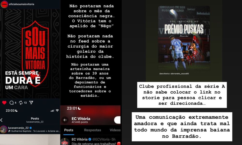 Prints de critica à comunicação do Vitória