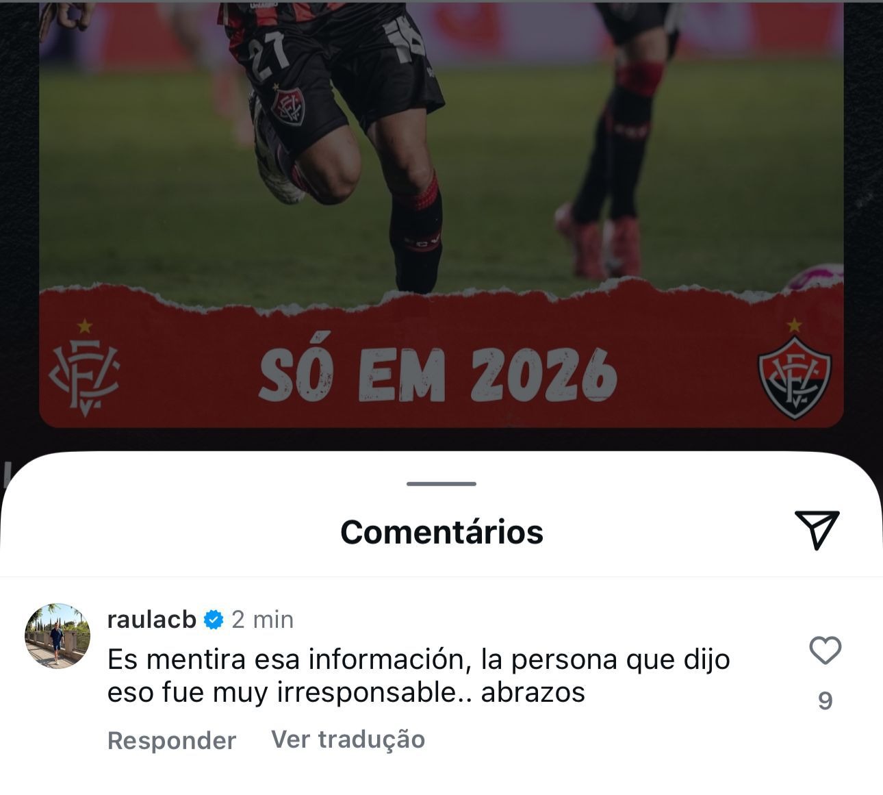 Postagem de Raúl Cáceres