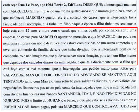 Trecho do depoimento 