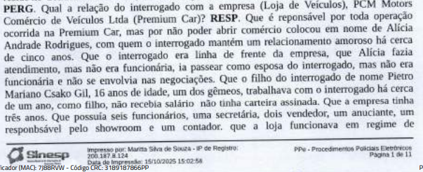 Trecho do depoimento 