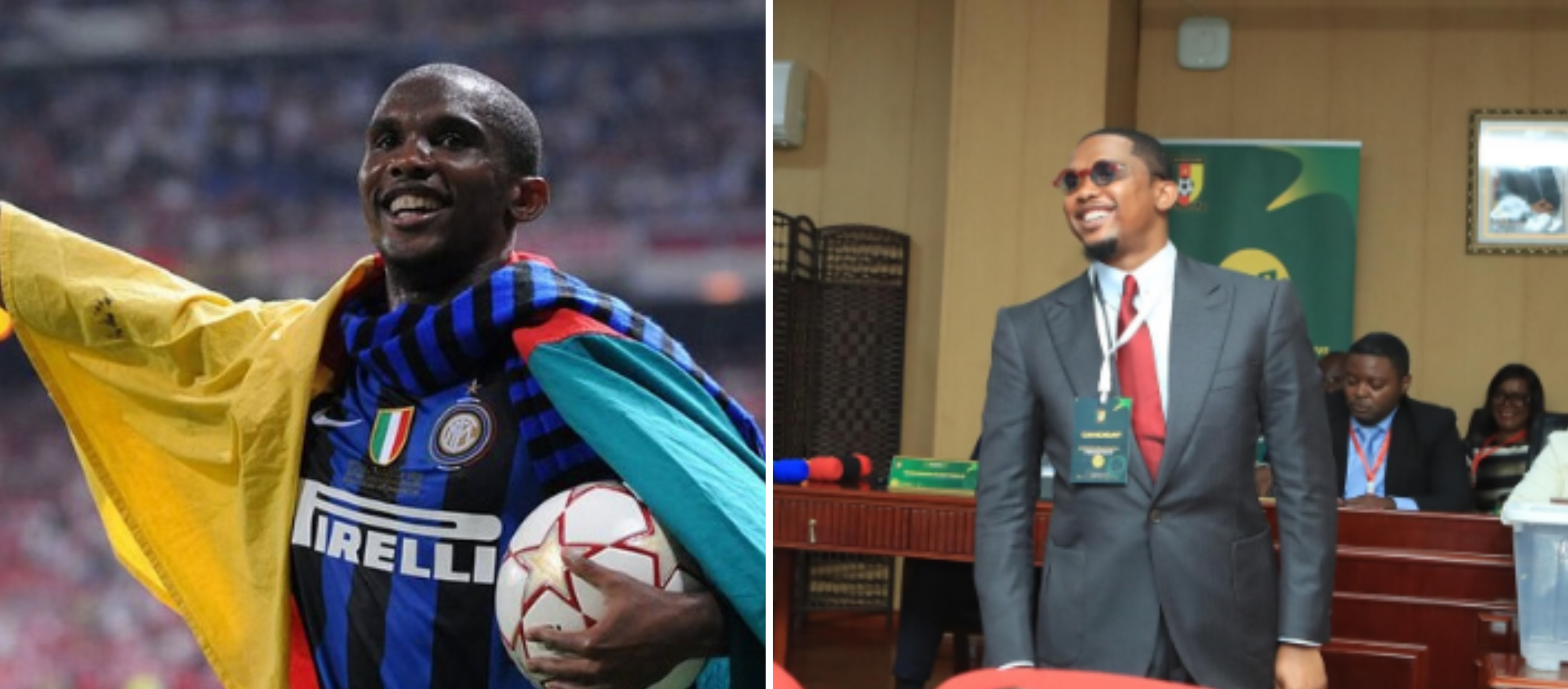 Eto'o foi campeão da Champions pela Inter (Foto: Rep/@samueletoo/@fecafootofficiel)