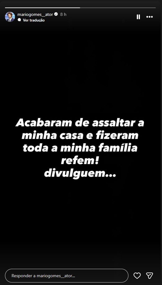 Casa de Mário Gomes é assaltada no Rio: 'Fizeram minha família de refém' — Foto: Reprodução/Instagram