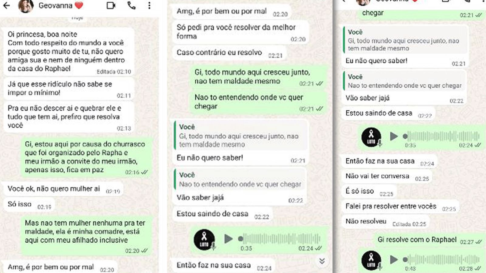 Mensagens enviadas com ameaças