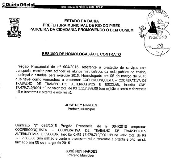 Homologação da licitação e contrato