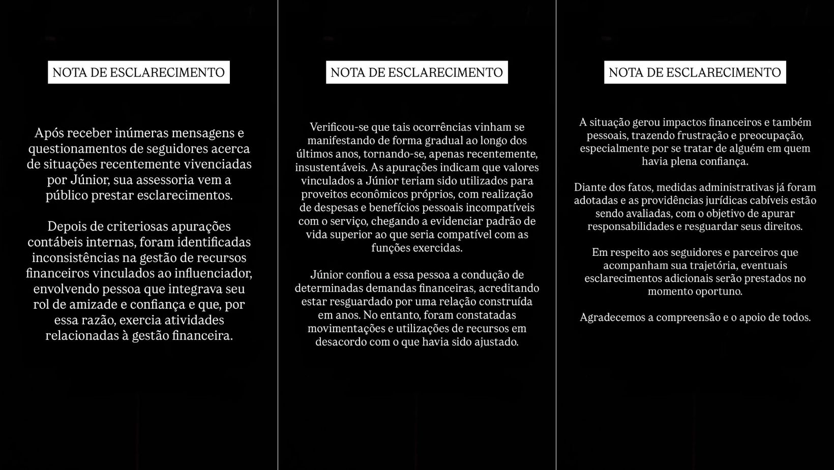 nota de esclarecimento junior caldeirao