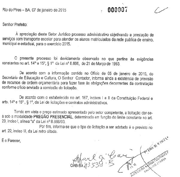 Parecer da área jurídica