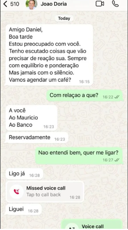 conversa entre Vorcaro e Dória