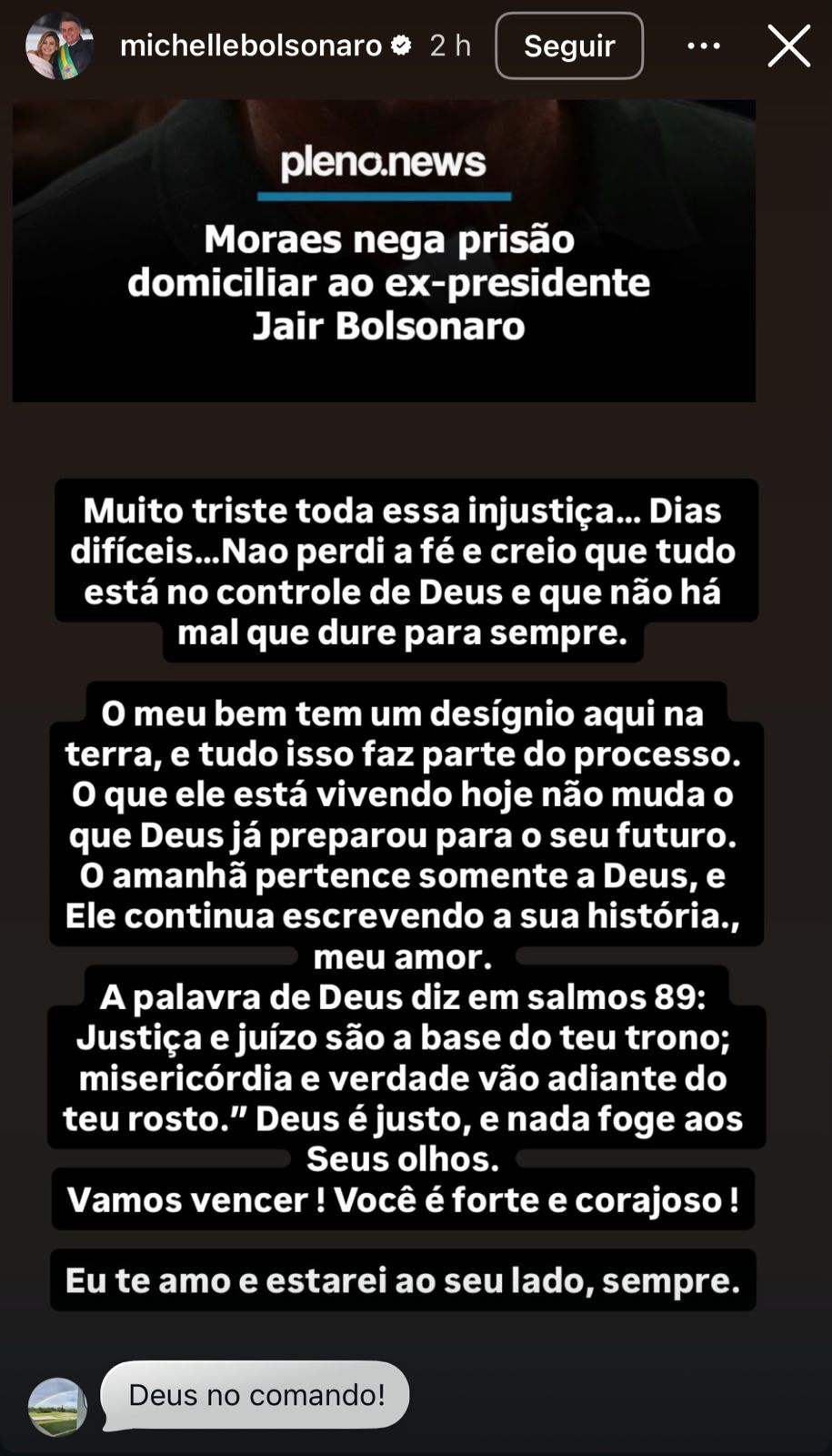 Michelle Bolsonaro de pronuncia após mais uma negativa de prisão domiciliar