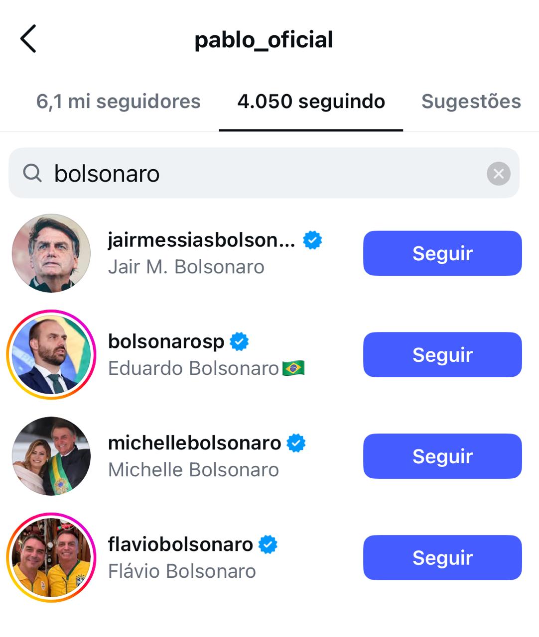 Pablo segue família Bolsonaro