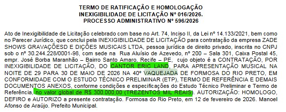 Resumo dos contratos no Diário Oficial do Município de Formosa do Rio Preto 
