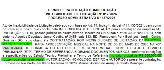 Resumo dos contratos no Diário Oficial do Município de Formosa do Rio Preto 