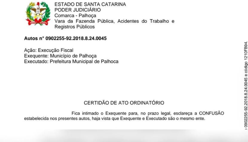 Intimação da Justiça de SC