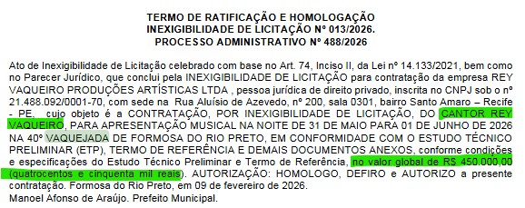 Resumo dos contratos no Diário Oficial do Município de Formosa do Rio Preto 