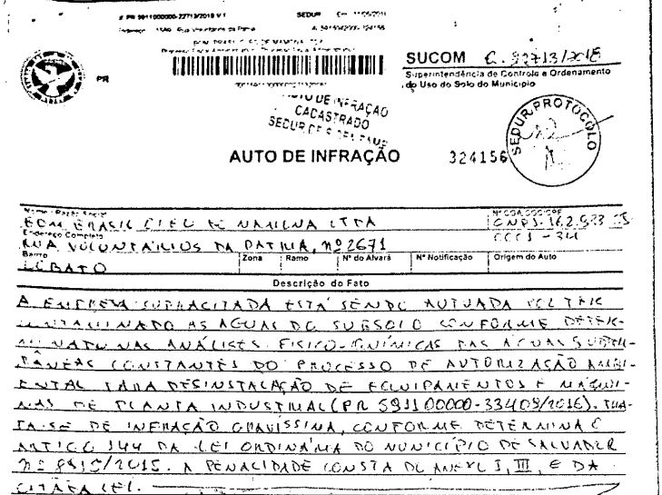 Auto de Infração - SEDUR