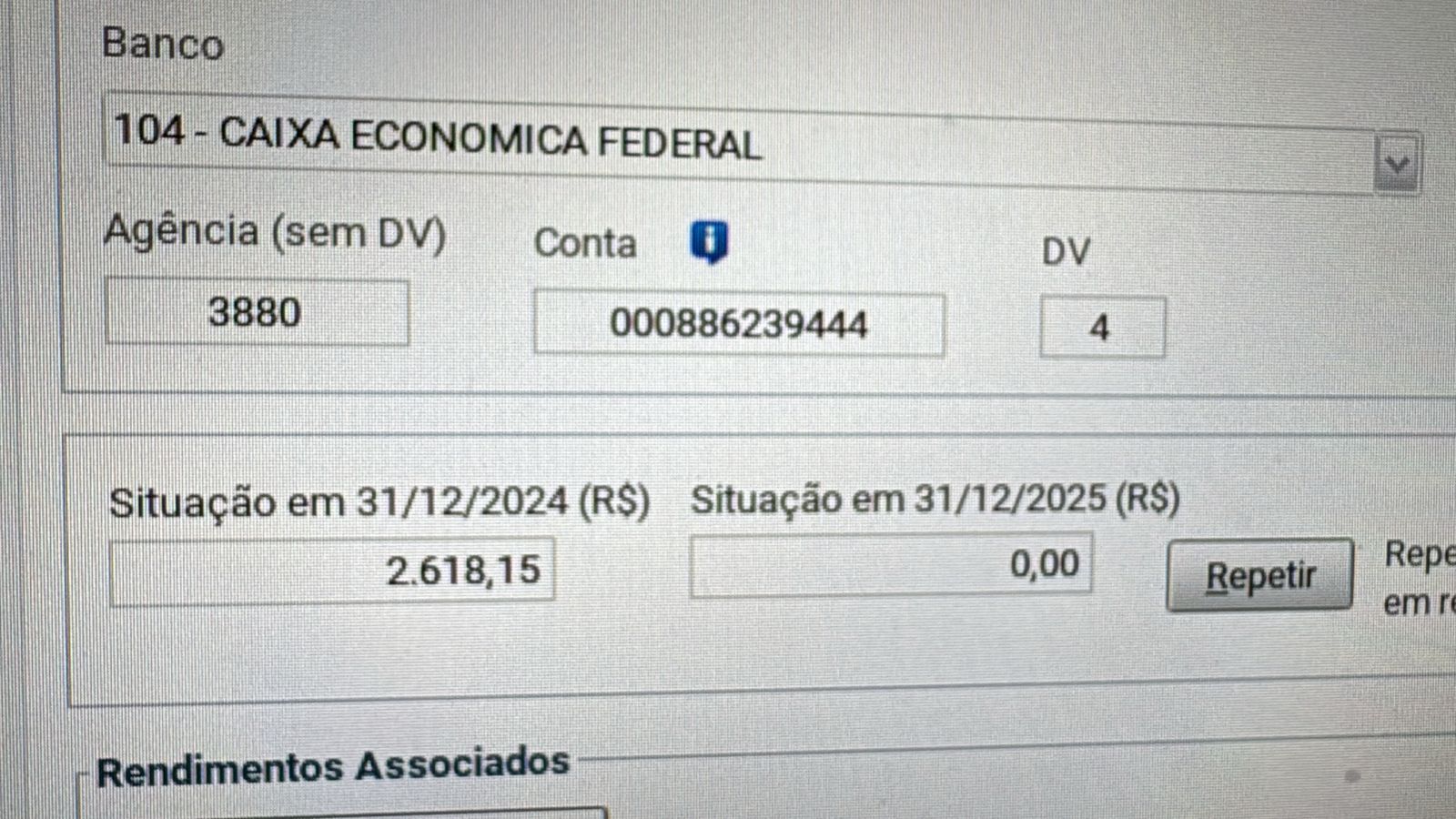 Saldo da conta/ Imagem enviada pelo desembargador